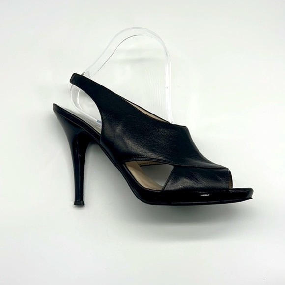 Michael Kors - Black & Patent Leather High Heels With Slingback Open Toe Size 9 - Picture 5 of 16